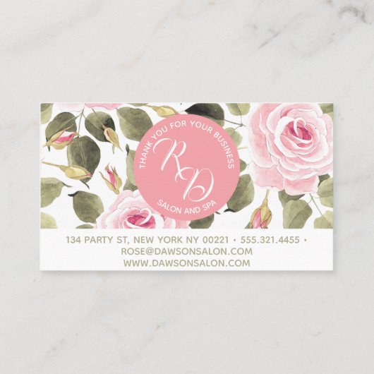 水彩画のピンクのバラのロイヤリティ 名刺 (裏面)