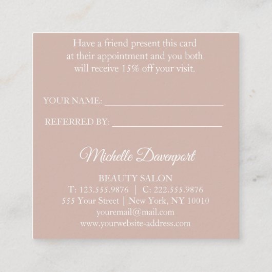 水彩画のピンクのバラの正方形のエレガントな紹介カード 紹介カード (裏面)