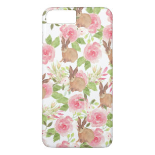 水彩画のピンクのバラの花の茶色のバニーウサギ iPhone 8 PLUS/7 PLUSケース