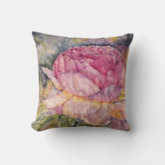 水彩画のピンクのバラの開花の装飾用クッション クッション (正面)