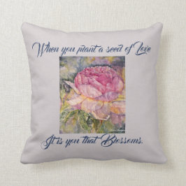 水彩画のピンクのバラ愛詩歌の装飾用クッション クッション