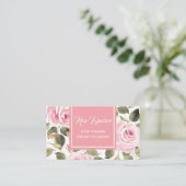 水彩画のピンクのバラ 名刺 (スタンド正面)