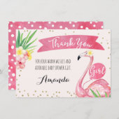 水彩画のピンクのフラミンゴのサンキューカード サンキューカード (正面/裏面)