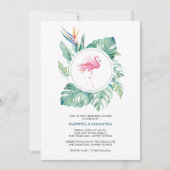 水彩画のピンクのフラミンゴのリハーサルの夕食 招待状 (正面)