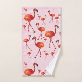 水彩画のピンクのフラミンゴの浴室タオルセット バスタオルセット (ハンドタオル)