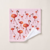 水彩画のピンクのフラミンゴの浴室タオルセット バスタオルセット (ウォッシュタオル)