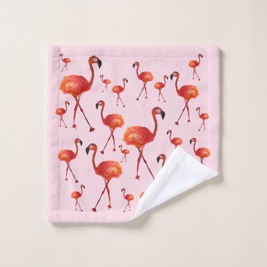 水彩画のピンクのフラミンゴの浴室タオルセット バスタオルセット (ウォッシュタオル)