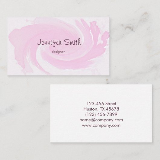 水彩画のピンクのブラシの打撃 名刺 (正面/裏面)