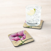 水彩画のピンクのポピーアート 花 コースター (右側)