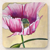 水彩画のピンクのポピーアート 花 コースター (正面)