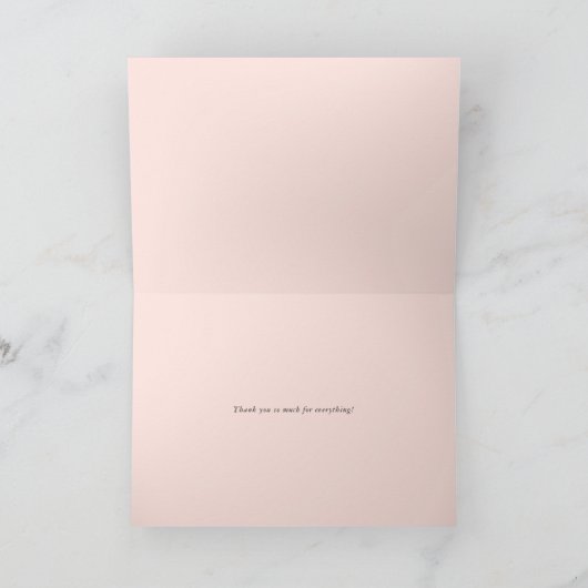 水彩画のピンクのモモの花の花輪は感謝していしています サンキューカード (内部)