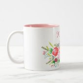 水彩画のピンクのリース ツートーンマグカップ (左)