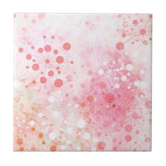 水彩画のピンクのレトロの60年代のデザイン タイル (正面)