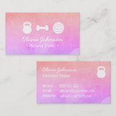 水彩画のピンクの健康のフィットネスのパーソナルトレーナー 名刺 (正面/裏面)