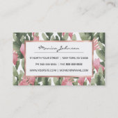 水彩画のピンクの切り妻の緑の抽象芸術のサボテンの花柄 名刺 (裏面)