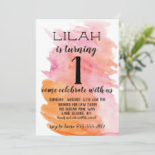 水彩画のピンクの女の子の誕生日の招待状 招待状 (スタンド正面)