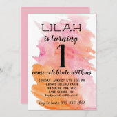 水彩画のピンクの女の子の誕生日の招待状 招待状 (正面/裏面)