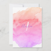 水彩画のピンクの紫色の女の子の誕生日第1 1年 招待状 (裏面)