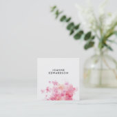 水彩画のピンクの紫色の花の白人のプロフェッショナル スクエア名刺 (スタンド正面)