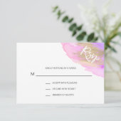 水彩画のピンクの紫色の金ゴールドバルミツワーRSVP 出欠カード (スタンド正面)