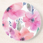 水彩画のピンクの花のフラワーブロッサム コースター (正面)