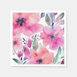 水彩画のピンクの花のフラワーブロッサム スタンダードカクテルナプキン