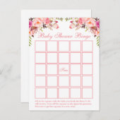 水彩画のピンクの花のベビーシャワーのビンゴカード インビテーションポストカード (正面/裏面)