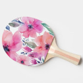 水彩画のピンクの花の花の開花 卓球ラケット (横)