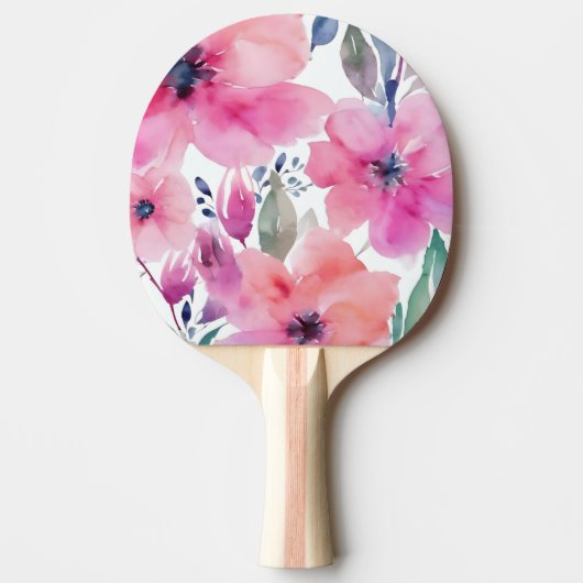 水彩画のピンクの花の花の開花 卓球ラケット (正面)