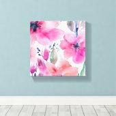 水彩画のピンクの花の花開く キャンバスプリント (インサイチュ (ウッドフロア))