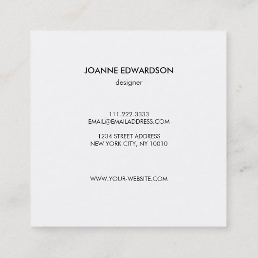 水彩画のピンクの花の(ばちゃばちゃ)跳ねるの白フレーム スクエア名刺 (裏面)