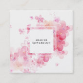 水彩画のピンクの花の(ばちゃばちゃ)跳ねるの白フレーム スクエア名刺 (正面)