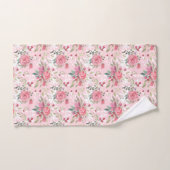 水彩画のピンクの花柄 バスタオルセット (ハンドタオル)