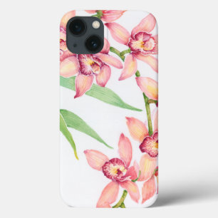 水彩画のピンクの花 iPhone 13ケース