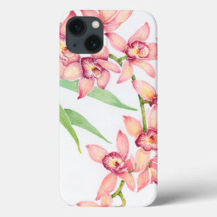 水彩画のピンクの花 iPhone 13ケース