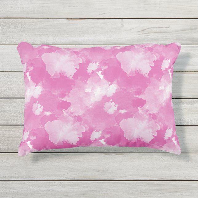 水彩画のピンクパターン アウトドアクッション (正面)