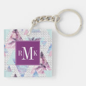 水彩画のピンク及び青いヤシの木パターン キーホルダー (裏面)