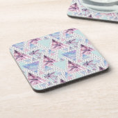 水彩画のピンク及び青いヤシの木パターン コースター (左側)