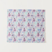 水彩画のピンク及び青いヤシの木パターン タペストリー (正面(横))