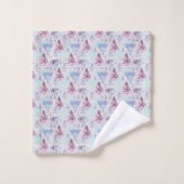 水彩画のピンク及び青いヤシの木パターン バスタオルセット (ウォッシュタオル)