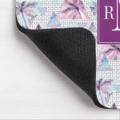 水彩画のピンク及び青いヤシの木パターン マウスパッド (コーナー)