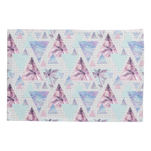 水彩画のピンク及び青いヤシの木パターン 枕カバー (裏面-左)
