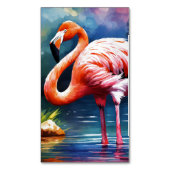 水彩画のピンク・フラミンゴのアートワーク マグネット名刺 (正面縦)