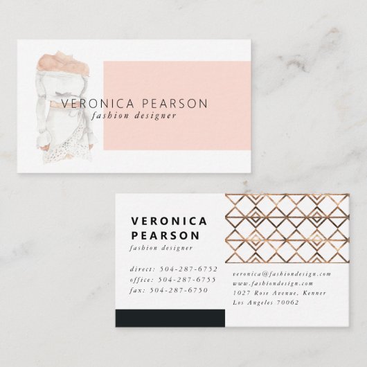 水彩画のファッションのデザインのイラストレーションビジネス 名刺 (正面/裏面)