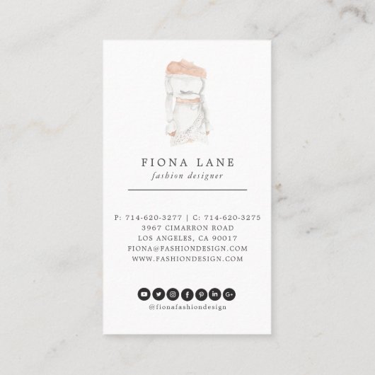 水彩画のファッションのデザインのイラストレーション 名刺 (裏面)