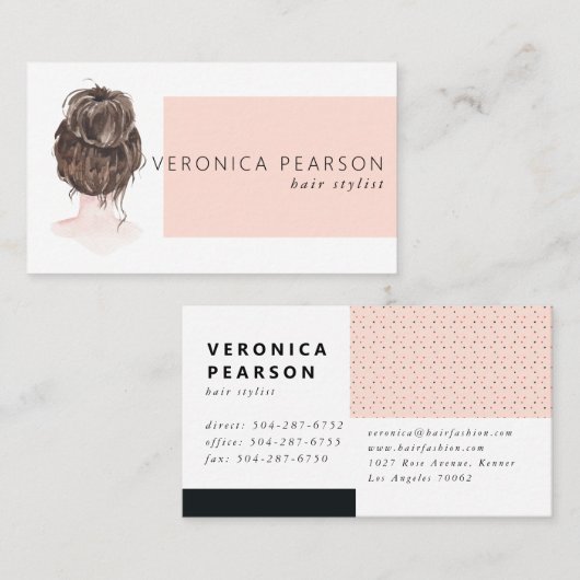 水彩画のファッションの毛のイラストレーションビジネス 名刺 (正面/裏面)