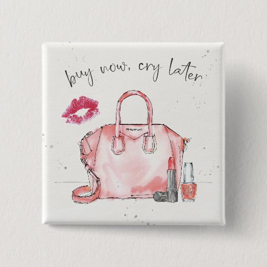 水彩画のファッション|の買物は今後で叫びます 缶バッジ (正面)