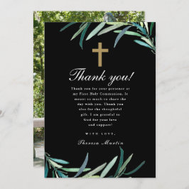 水彩画のファースト・ホーリー・コミュニオン写真のお礼 案内状