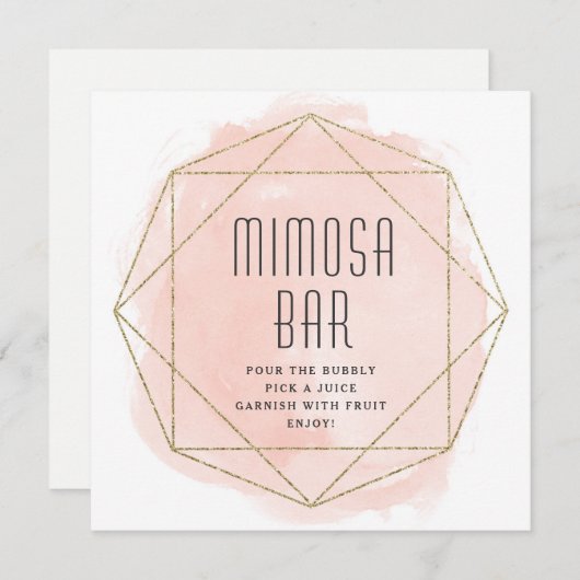 水彩画のフェイクなグリッターのMimosaのバーの印 招待状 (正面/裏面)