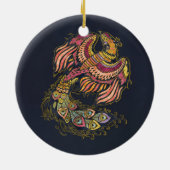 水彩画のフェニックスの鳥 セラミックオーナメント (裏面)
